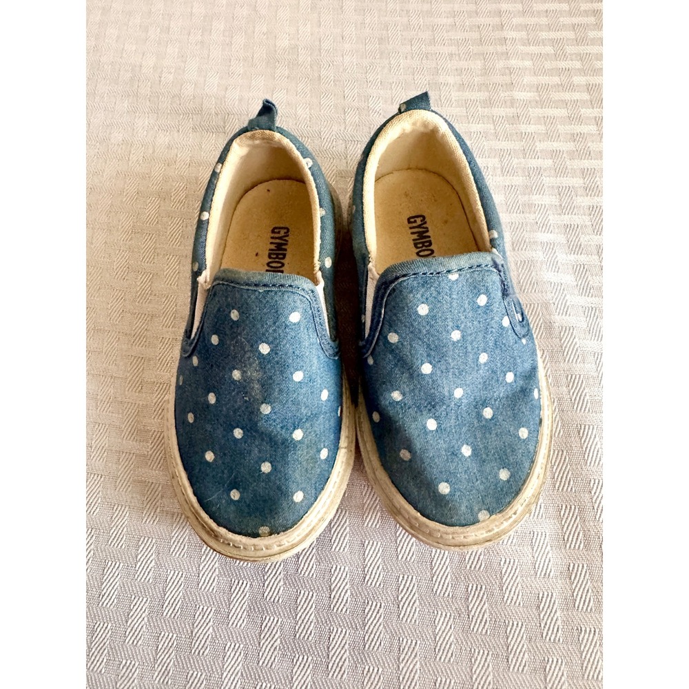 Gymboree Toddler Girls Blue Polka Dot Denim Slip On Sneakers Size 6 140164065